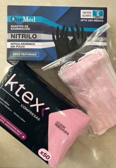 Combo x3! Guantes, 10 barbijos, compresas x50 (guantes a elección)